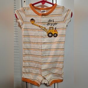 Gymboree Baby Boy “Dirt Digger” Striped Romper | Truck Graphic | 12-18 Mos